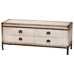 Baxton Studio Heaton Vintage Weathered White Canvas 4-Drawer Storage Bench